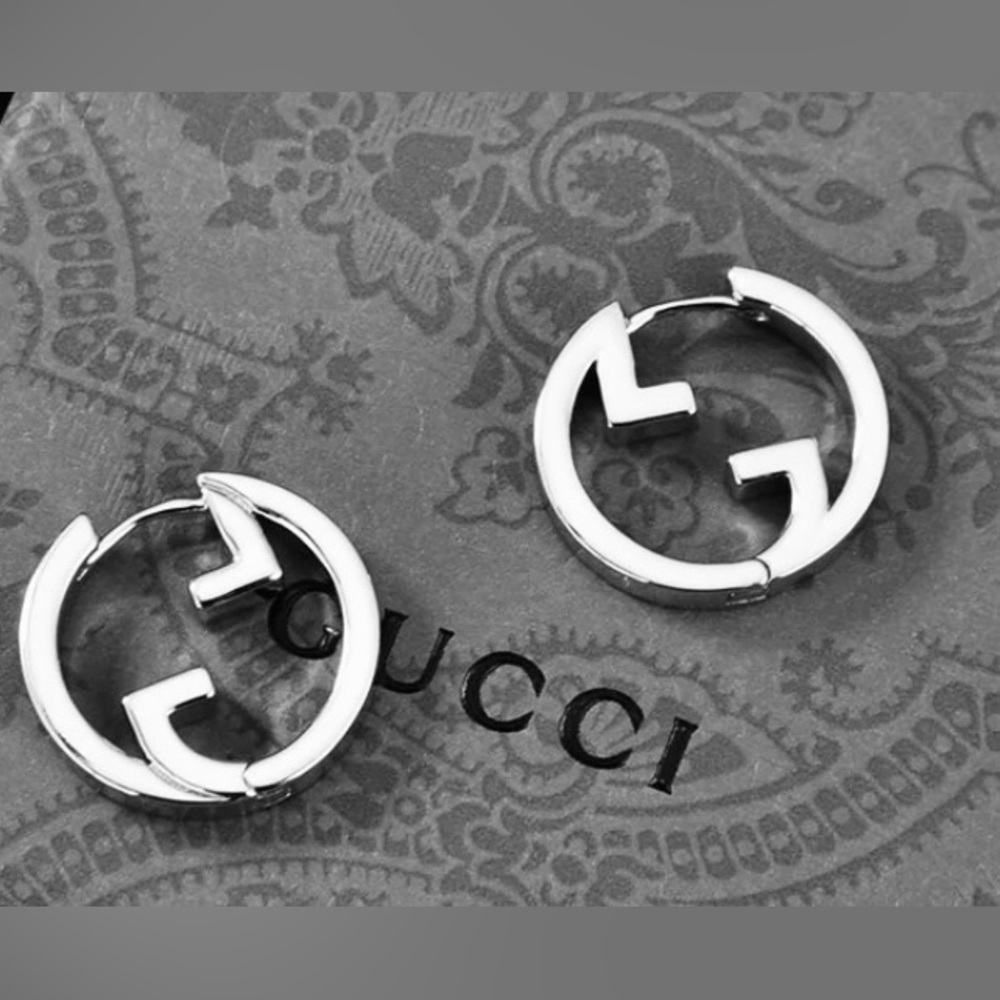 Silver Interlocking Double G Hoop Earrings